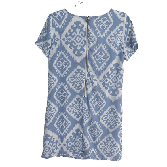 Lulu's Sz S Dress Give Me Print Ikat Shift Lined Back Zipper Light blue & White - Picture 2 of 6